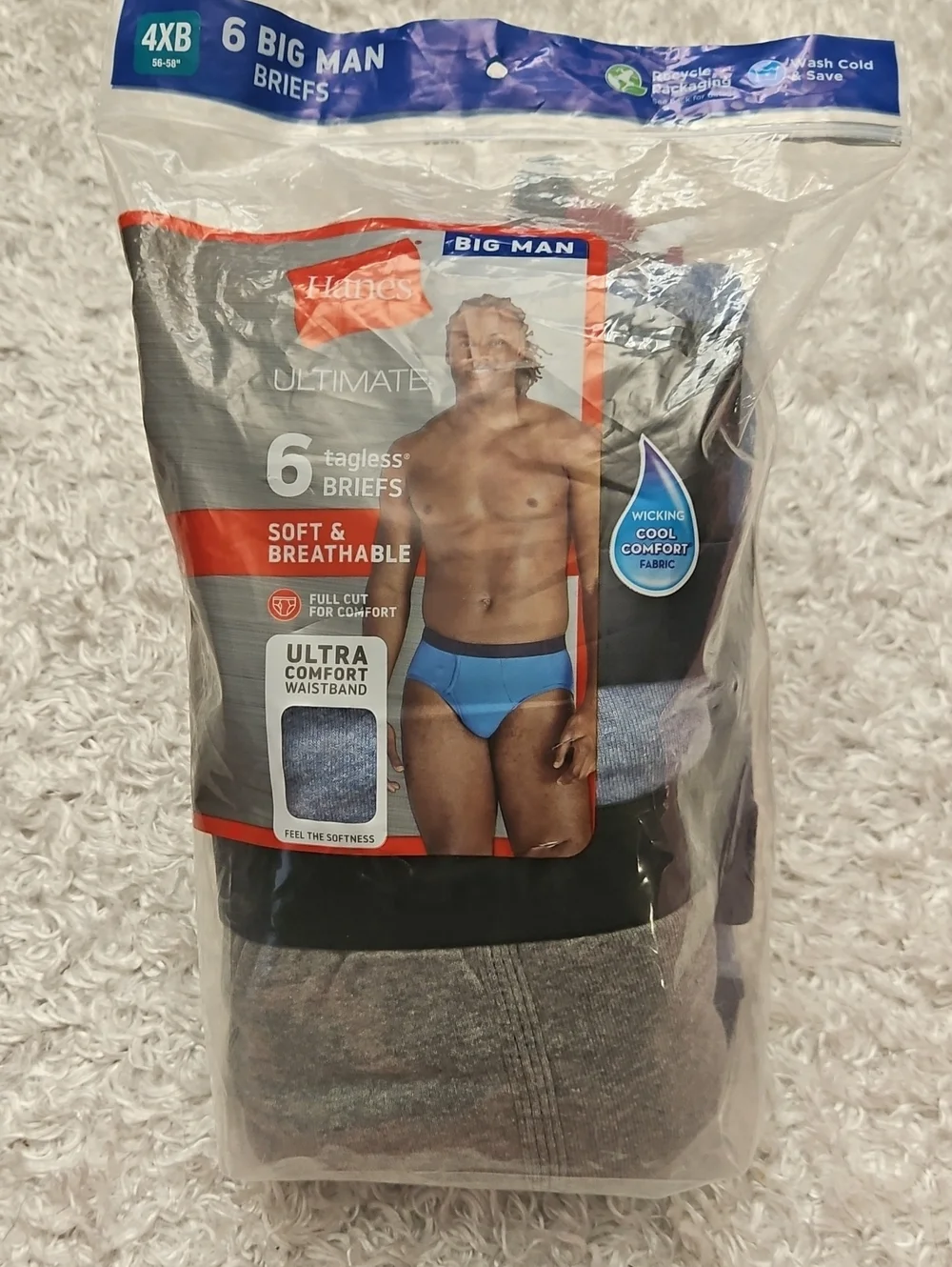Hanes Men’s 6-Pack Big Man Tagless Cotton Briefs - Blue & Gray 4X